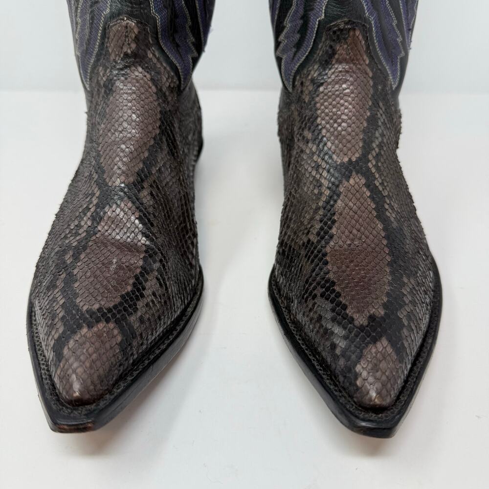 Panhandle Slim Western Boots Men's 8.5 B Black Brown Snakeskin Cowboy Boots - Picture 3 of 15